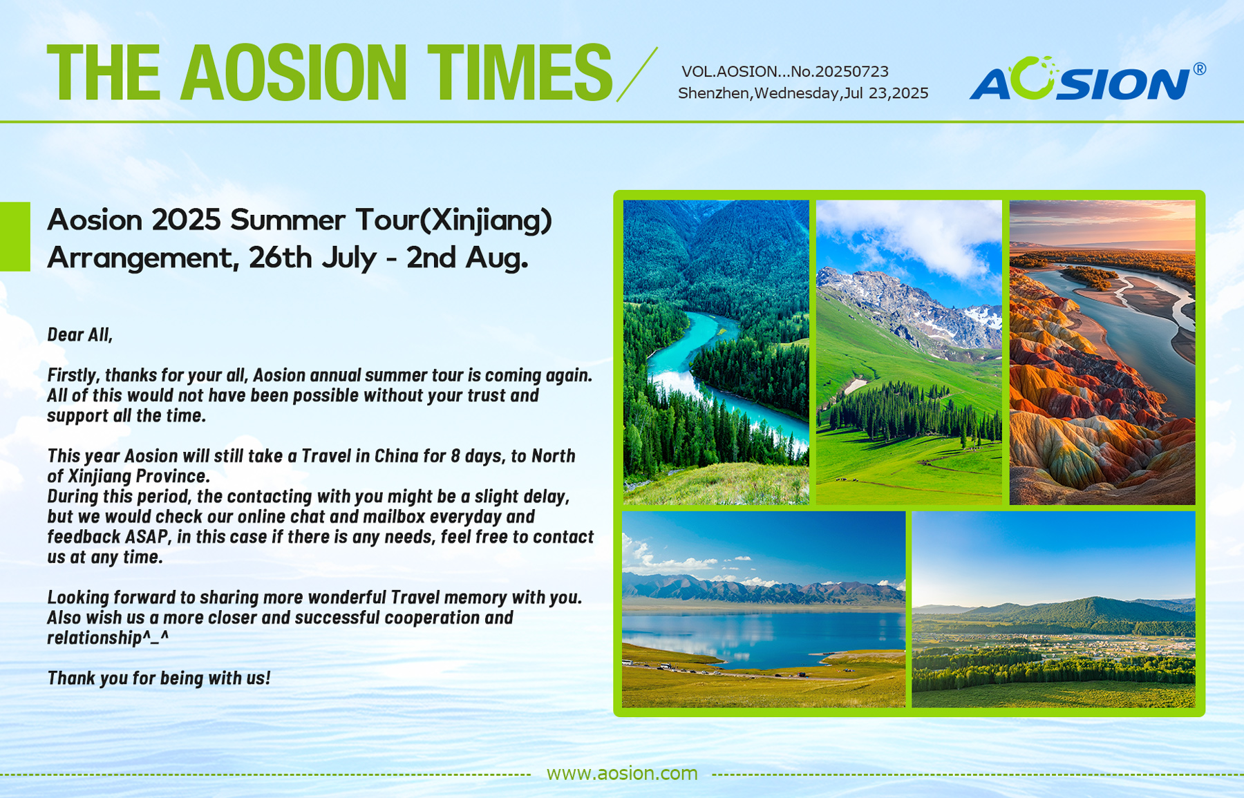 <font color='#0000FF'>Aosion 2025 Summer Tour - China Travel(Xinjiang Province)</font>